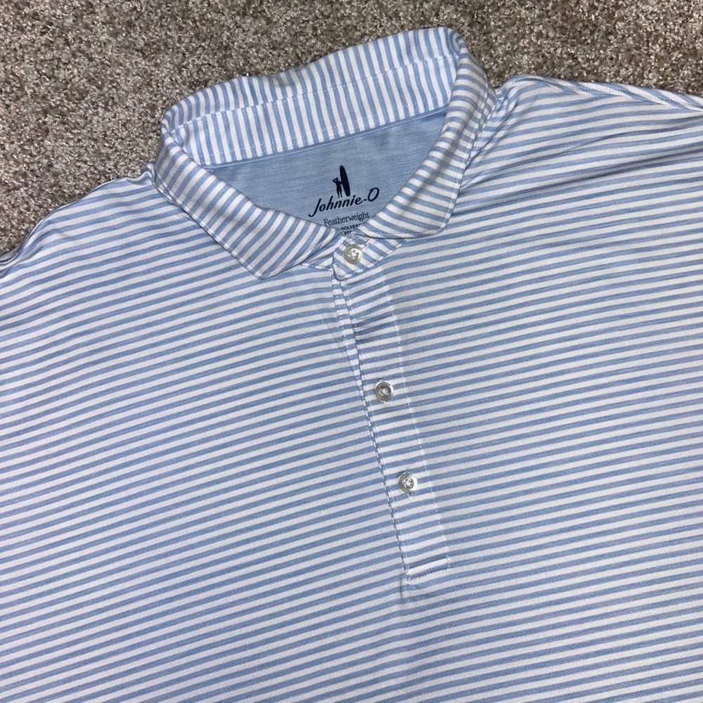 johnnie-O Featherweight Polo Mens XXL Blue White Stripe Performance Golf Shirt